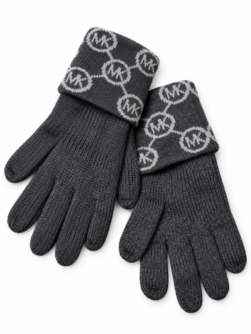 NWT MICHAEL Michael Kors Gray MK Logo Cuff Knit Gloves One Size